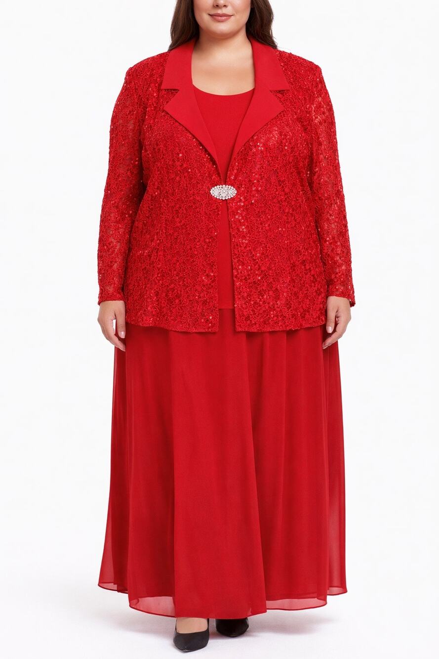Vintage 1990s FAD Fashion Red Lace 3 Piece Skirt Suit Set Plus Size 3X 5X USA